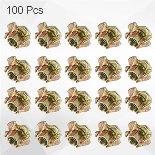 HARFINGTON M6x8mm T-Nuts 4 Pronged Tee Nut 0.69" x 0.31" Fully Thread Carbon Steel Inserts for Wood, Rock Climbing Holds, Cabinetry, Furniture 100pcs - size: M6x8mm, 17.5mm