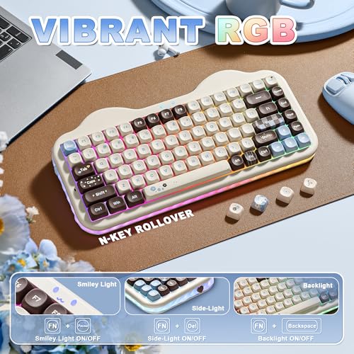 YUNZII C75 Cute 75% Wireless Mechanical Keyboard (Choco, Candy Switch) | Creamy Cake Keyboard, BT5.0/2.4G/USB-C, Hot-Swap, NKRO, PBT MOA Keycaps,5500mAh RGB Gasket Mount for Mac/Win/Gaming/Office - color: Choco, size: Candy Switch
