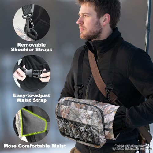 Camo Waist Pack Bag with Handwarmer,Hunting Fanny Pack with Adjustable Belt,Lightweight Hunting Waist Pouch Bag for Winter Outdoor Hiking Climbing Fishing
