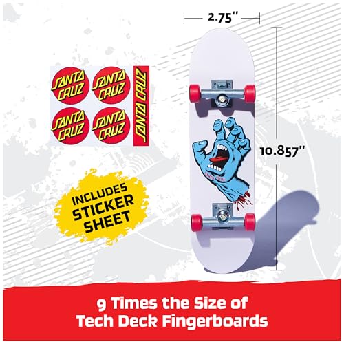 TECH DECK Santa Cruz Handboard, Authentic Mini Skateboard | 9x Larger than a Fingerboard, Hands Only, Authentic Graphics, Die-Cast Trucks, Skateboard Gifts for Kids & Collectors Ages 6+ - style: Santa Cruz