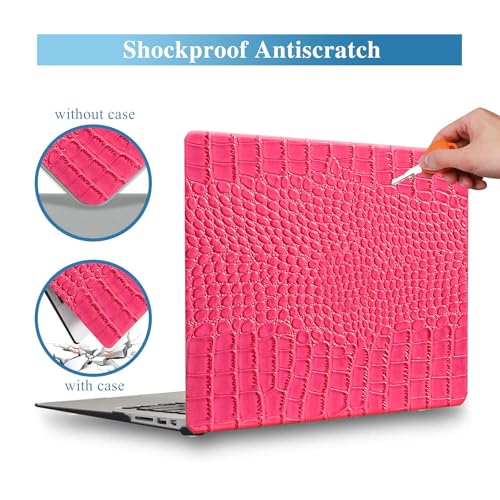 Crocodile Case for MacBook Air 13 inch M1 2022 2021 2020 2019 2018 A2337 A2179 A1932, Crocodile MacBook Air M1 Case, Aligator Skin Snakeskin PU Leather Hardshell & Keyboard Cover, Pink - color: # Shiny Pink Crocodile