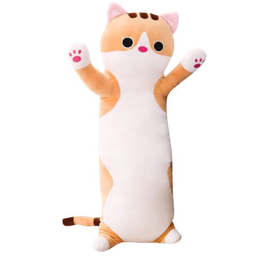 Jensquaify Long Cat Plush Pillow - Cute Kitten Stuffed Animal Body Hugging Toy for Kids, 19.68 Inch (Brown)