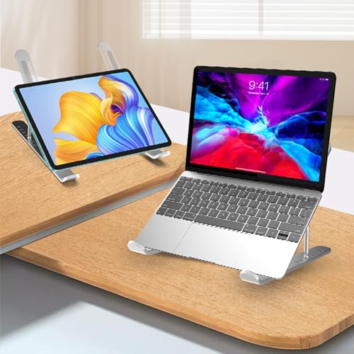 Aluminum Laptop Stand with Cooling Fan 7 Heights Adjustable Foldable Ergonomic Computer Holder for Notebook and Tablets - color: Silver