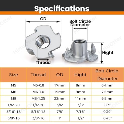 304 Stainless Steel T-Nuts 4-Pronged M8 (25 PCS) | Strong Grip, Rustproof Corrosion Resistant, Smooth Threads, Easy Insertion for Wood/Furniture/Cabinetry/Climbing Holds - size: M8