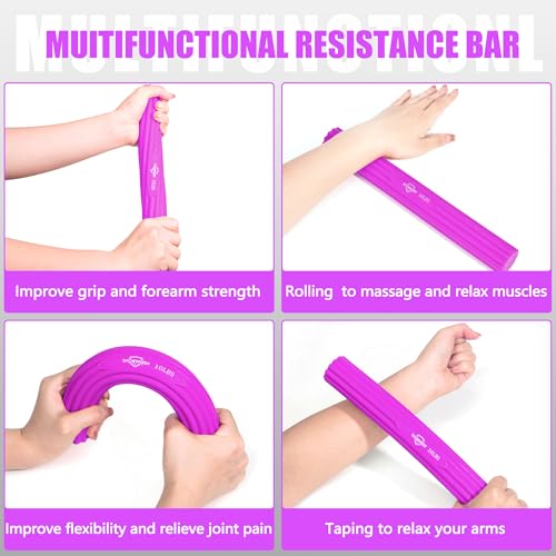 DICYWUDI Flex Therapy Bar and Grip Strength Trainers set, Physical Therapy & Resistance Bar for Golfers Elbow, Tendinitis, Wrist,Forearms Pain, Improve Grip Strength and Relieve Pain - color: Purple/Green/Orange