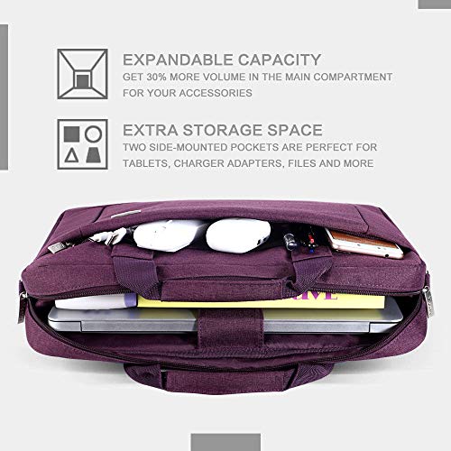 Voova 15.6-15 Inch Laptop Bag, Computer Bag, MacBook Bag, Dark Purple | Expandable splash-proof laptop messenger bag with removable strap; fits notebooks, MacBook, HP, Dell, Lenovo and Asus - color: Purple, size: 14-15.6 Inch