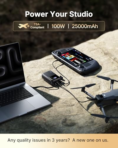 INIU Laptop Power Bank, Smallest 25000mAh 100W Fast Charging Battery Pack | USB C-Cable, Flight-Safe, Travel Essentials, Portable Charger for MacBook Pro, Dell, Steam Deck, iPhone etc, Metallic Silver - color: Metallic Silver