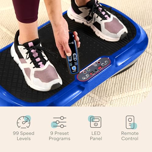 Lifepro Waver Vibration Plate Exercise Machine with 99 Speeds & 10 Presets | Resistance Bands, Non-Slip Surface, 330 lbs Capacity — Vibration Plate for Lymphatic Drainage, Body Toning, Full-Body Workout - color: Blue