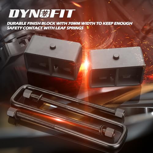 dynofit 3 Inch Rear Lift Blocks for Silverado 1500 Sierra 1500 2WD 4WD(2007-2024), Leveling Block Kit Compatible with Chevy GMC Pickup, Square Leaf Spring Axle Ubolt Kit - size: 3inch rear