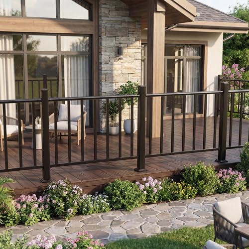Aluminum Deck Railing Kit, Modular 36 in H. x 4 Ft W Level Railing Kit for Outdoor Steps,Heavy Duty Balustrade System for Deck, Porch, Patio & Balcony(1 Post, 1 Panel) - size: 4Feet-Level