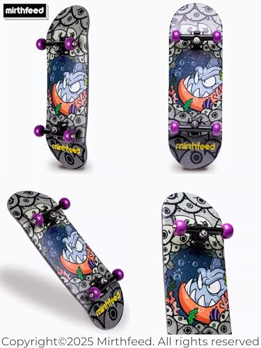 32mm Pro Fingerboard Complete Set | Bearing Wheels | 5 Ply Maple Deck | Anti Skid Grip Tape | Complimentary Tool | Concave Shape - color: Mini Finger Skateboard C : Predator Piranha