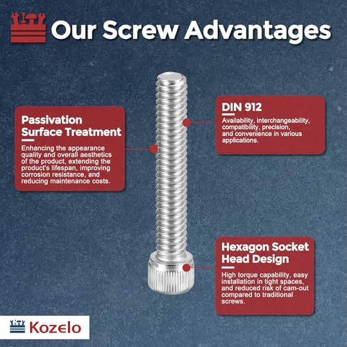 50pcs M6 Socket Head Cap Screws Bolts Nuts Assortment Kit - [M6x30/35/40/45/50mm] 304 Stainless Steel Allen Socket Drive for 3D Printer - size: M6x30/35/40/45/50mm