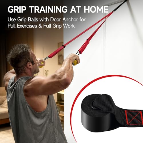FitBeast Pull Up Ball Grips & Finger Straps Set – Grip Balls for Dead Hangs, Pull Ups, Climbing & Home Gym Training - color: Red