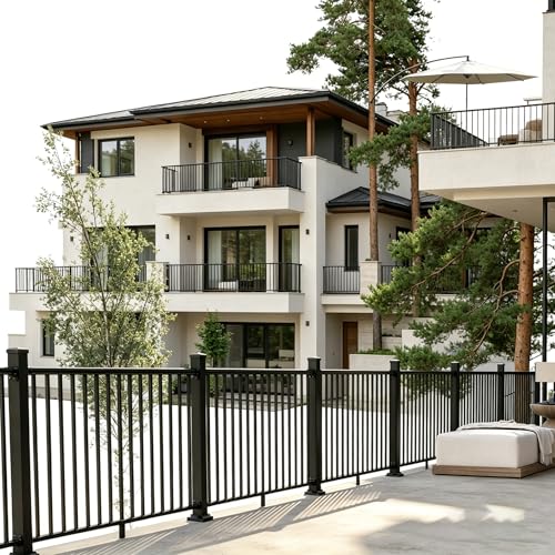 Aluminum Deck Railing Kit, Modular 36 in H. x 5 Ft W Level Railing Kit for Outdoor Steps,Heavy Duty Balustrade System for Deck, Porch, Patio & Balcony(1 Post, 1 Panel) - size: 5Feet-Level