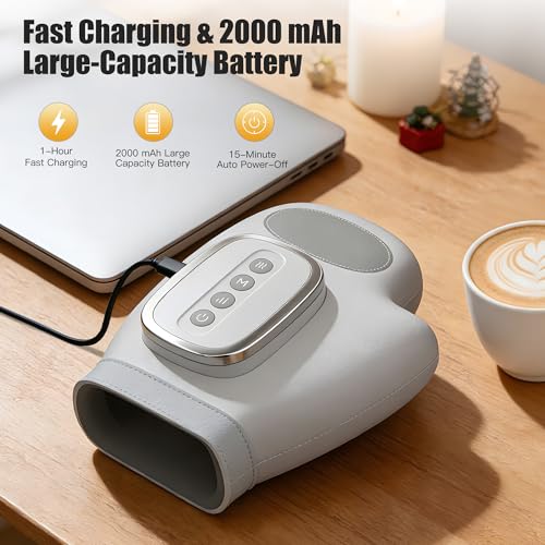 Hand Massager with Heat & Compression for Pain Relief | Hand Massager for Arthritis and Carpal Tunnel Relief, 3 Modes 3 Heat Levels 5 Compression Settings, Office, Home, Travel - color: Gray