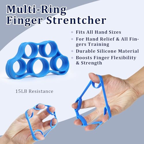 Grip Strength Trainer Kit Adjustable 10-132Lbs Hand Exerciser Counter | Forearm Strengthener, Finger Stretcher, Stress Ball and Bag for Grip Recovery, Wrist Training, Rehab, Climbers and Musicians - color: Blue