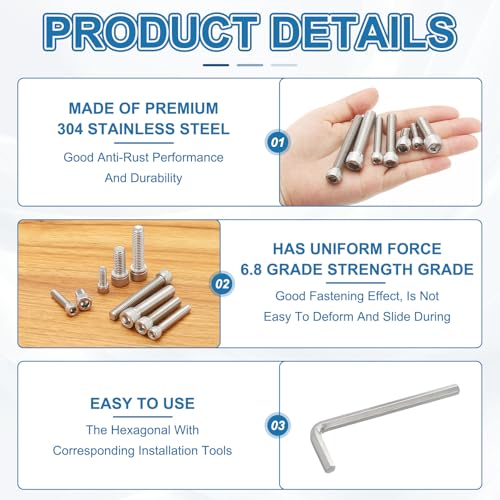 PATIKIL 1-3/4"-18 x 1-3/4" Socket Head Screws Cap Bolt, 10Pcs 304 Stainless Steel Hexagon Socket Screws with Hex Wrenches Full Thread for Road Bicycle Mountain Bike Auto, Silver/Black - color: Silver/Black, size: 1-3/4"-18 x 1-3/4"