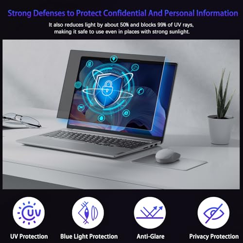 15.6" Privacy Screen Computer for 16:9 Aspect Ratio, 2-Sided Removable Anti-Peeping/Anti-Glare, Blue Light Block, UV Protect, Reduce Strain, Anti-Scratch, Fits 15.6-inch 16:9 Protector Film - size: 15.6inch 16:9