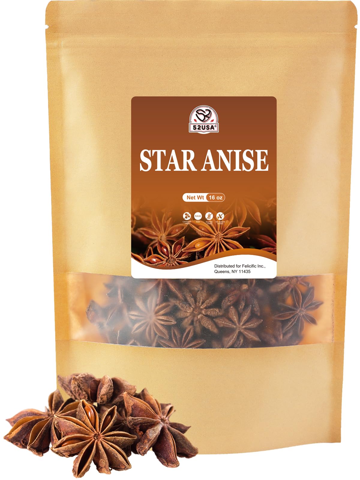 52USA Star Anise, 16 oz — Non-GMO Verified Whole Chinese Star Anise for Tea & Baking