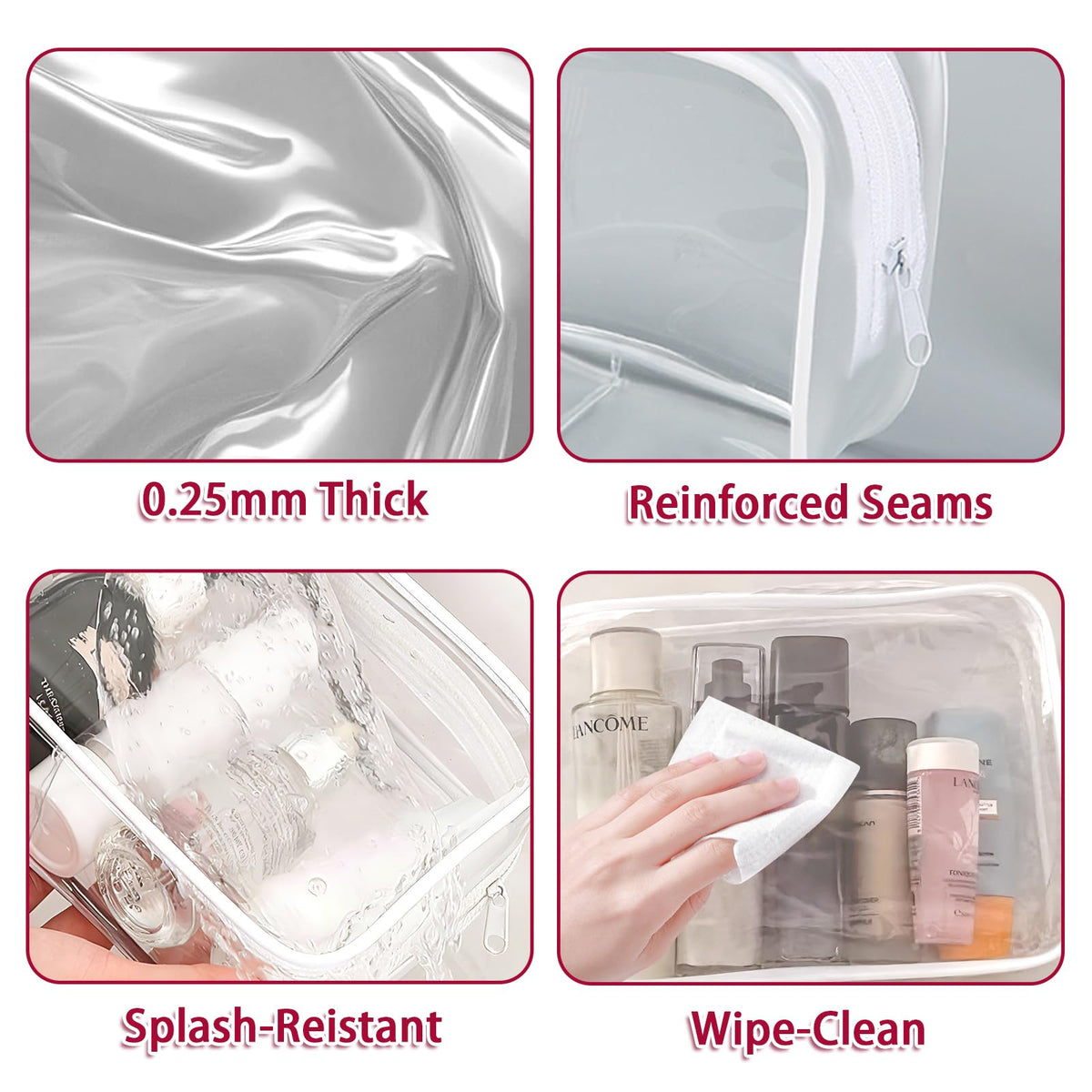 6 Pcs Large Clear Makeup Bags, TSA Approved Toiletry Bags for Travel, Waterproof Clear Pouches with Zipper, Plastic Cosmetic Organizer Case for Women Men Vacation Bathroom Essentials (White Large)