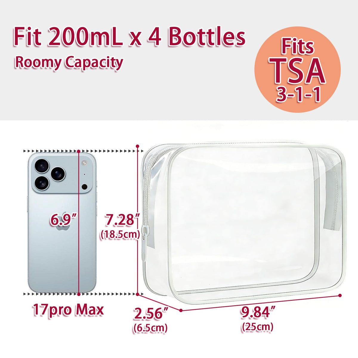 6 Pcs Large Clear Makeup Bags, TSA Approved Toiletry Bags for Travel, Waterproof Clear Pouches with Zipper, Plastic Cosmetic Organizer Case for Women Men Vacation Bathroom Essentials (White Large)