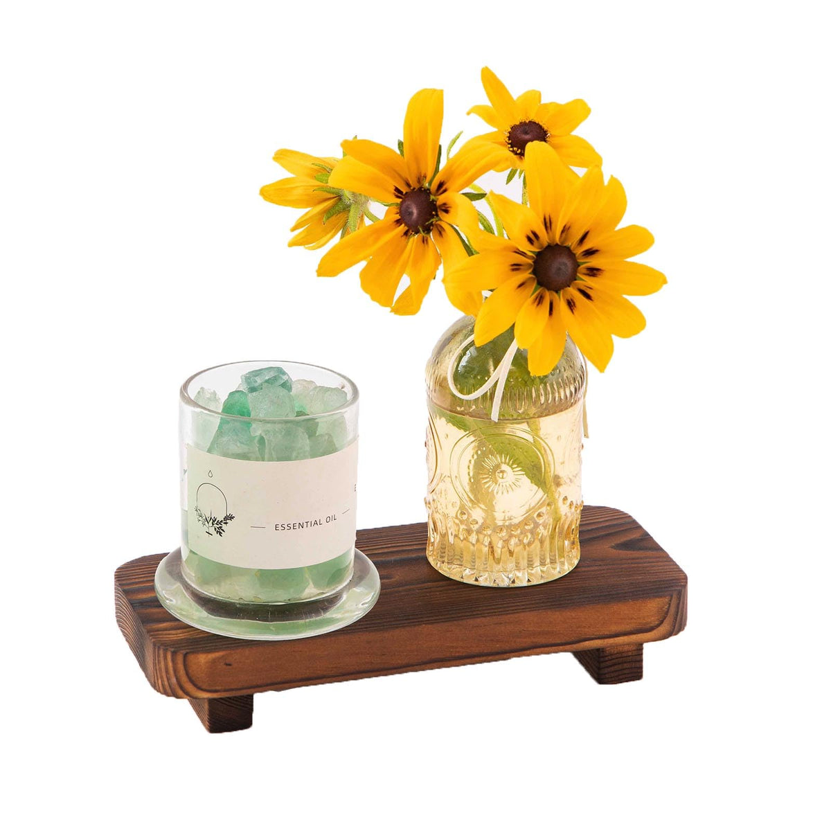 FLYIEE Wood Risers for Decor Display, Bathroom Counter Sink Decor, Dish Soap Tray Wood Tray for Kitchen Counter, Small Wooden Soap Stand, Wood Soap Pedestal, Soap Dispenser Stand Modern Farmhouse