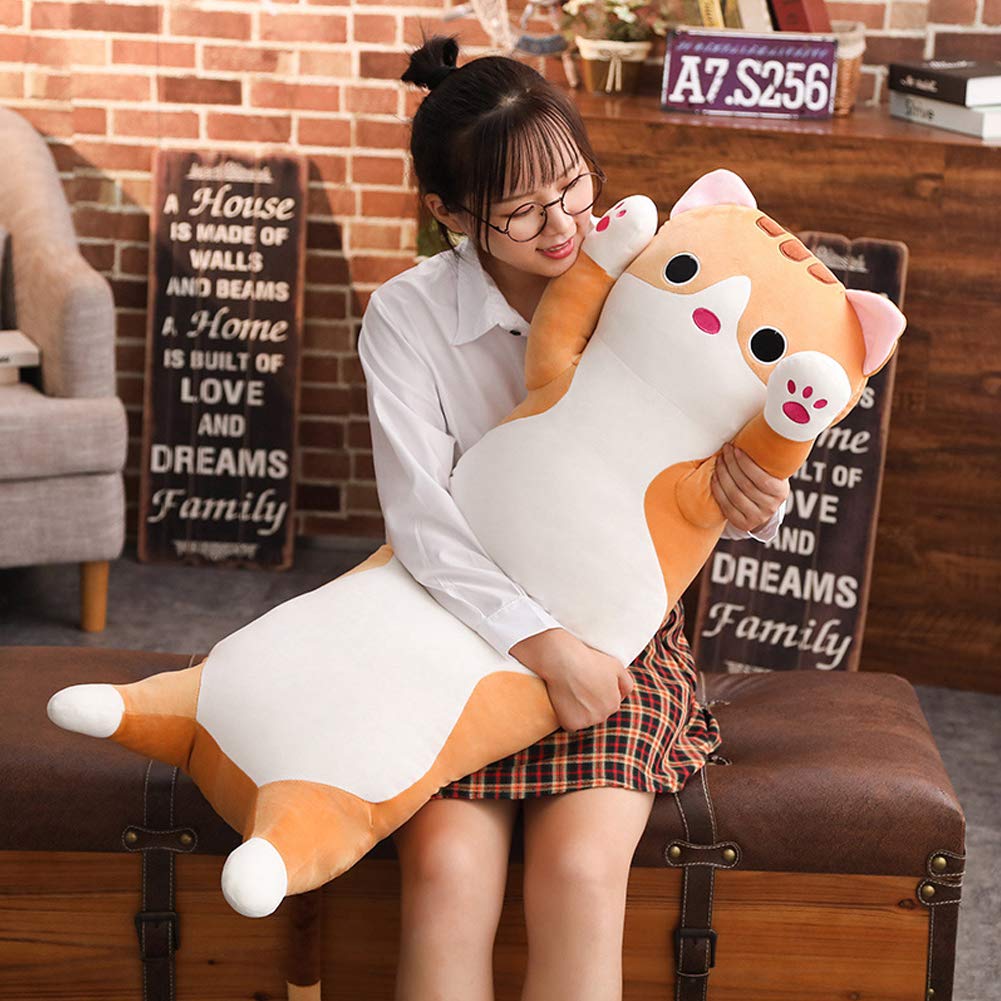 Jensquaify Long Cat Plush Pillow, Soft Cat Stuffed Animals Body Pillow Kitten Plush Hugging Pillow Toy Gifts for Kids (Gray, 35.4 inch)