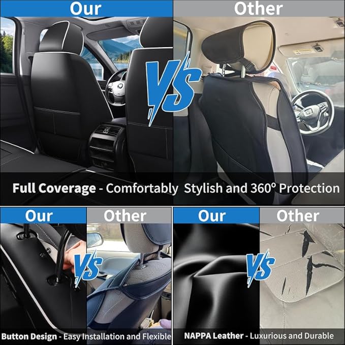 Car Seat Covers Full Set Custom Fit for Buick Verano 2012-2017-Luxury Leather with Lumbar Support, Breathable, Waterproof, Anti-Slip, Durable, Easy to Install (Black&White,Full Set)