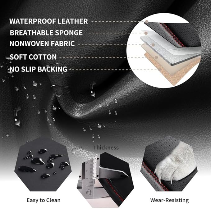 Car Seat Covers Full Set Custom Fit for Ford Bronco Sport 2021-2026-Luxury Leather with Lumbar Support, Breathable, Waterproof, Anti-Slip, Durable, Easy to Install (Black&Red,Full Set)