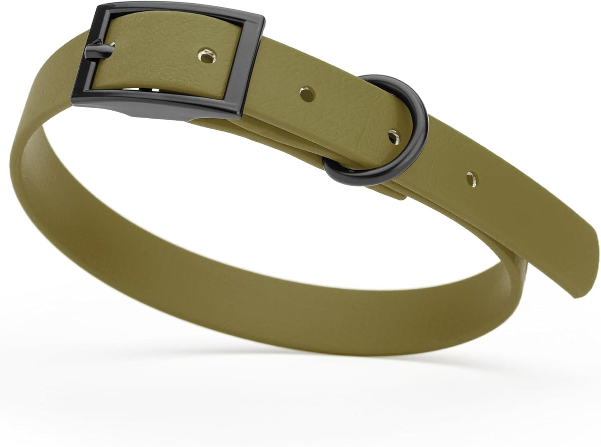Dogline Biothane Waterproof Dog Collar Strong Coated Nylon Webbing with Black Hardware Odor- Proof for Easy Care Easy to Clean High Performance Fits Small Medium or Large Dogs, Olive Drab Green