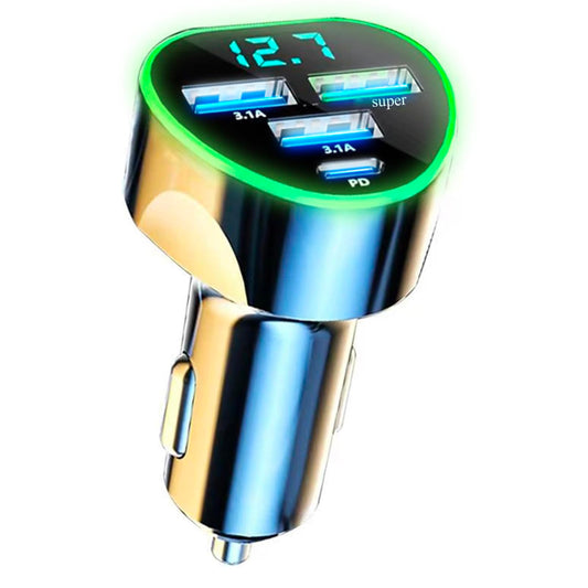 4 in 1 Multi Port USB C Car Phone Charger Adapter with Voltage Display, QC4.0/PPS/AFC Super Fast Cigarette Lighter USB Charge with Volt Meter for iPhone Galaxy Android Phones