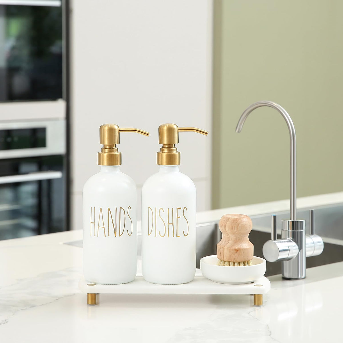 MOMEEMO Soap Dispenser Set Comes with Stainless Steel Pumps, Gold & White