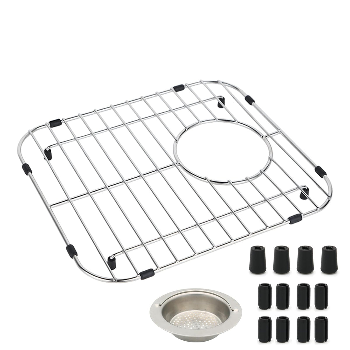 YORZSDI Kitchen Sink Grid 11-3/4" x 12-1/4"- Heavy Duty Kitchen Sink Protector with Built-in Strainer & Rear Drain, Non-Slip Rubber Feet & Scratch Resistant Bottom Guard