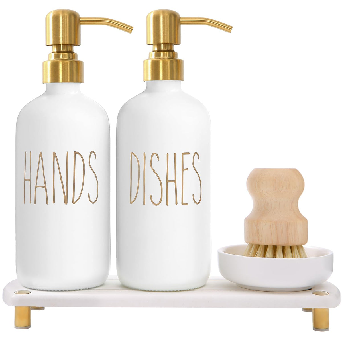 MOMEEMO Soap Dispenser Set Comes with Stainless Steel Pumps, Gold & White