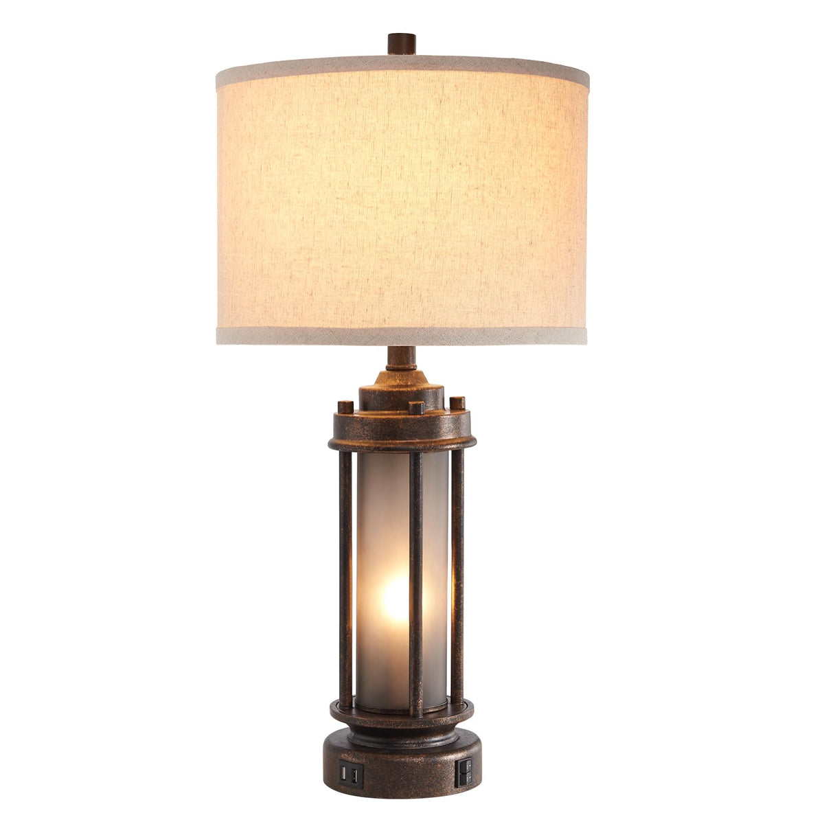AIEAMPDO 25" Farmhouse Lamps for Living Room with 2 USB C+A Ports