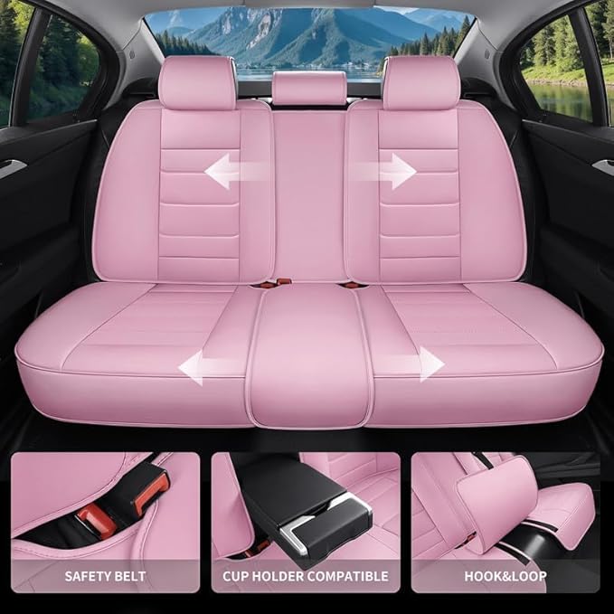 Car Seat Covers Full Set Fit for Buick Lacrosse 2004-2019, Premium Faux Leather Waterproof Car Seat Protectors with Lumbar Support, Breathable Anti-Slip Easy to Install(Pink,Full Set)