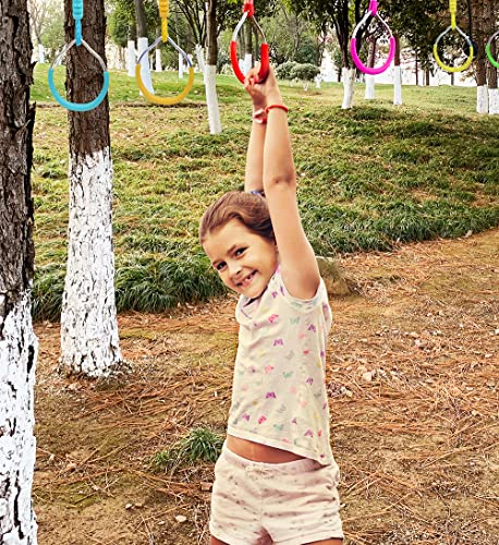Backyard Ninja Ring Hang Gymnastic Fist Swing Monkey Bar Playground Equipment Climbing Attachment Playground Play Set, 4 Red Obstacle Course Fit Rings Jungle Gym Slackline Warrior Training Equipment - color: Red, size: 4 Pack