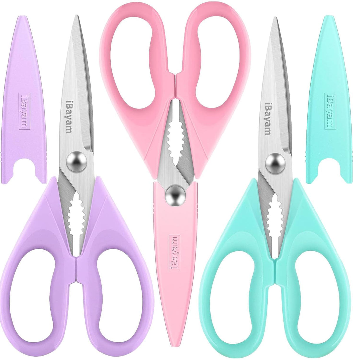iBayam 8.7" Cute Kitchen Scissors All Purpose, Pastel Pink Purple Teal