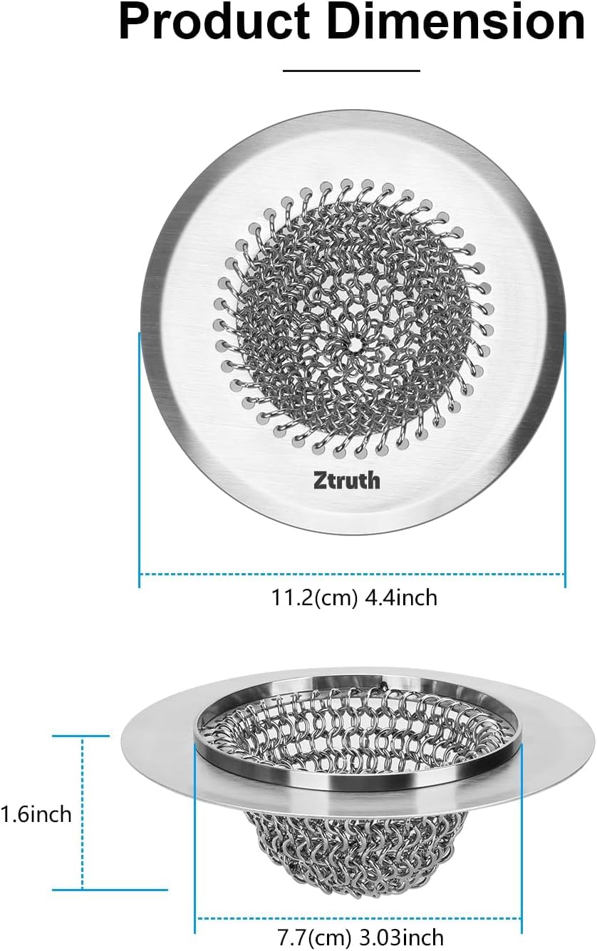 Kitchen Sink Drain Strainer, Flip-Clean Mesh Basket with Anti-Slip Ring