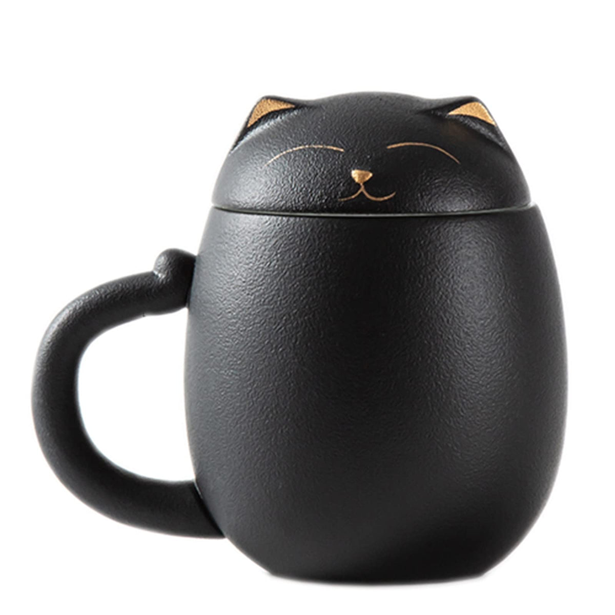 Cat Ceramic Tea Mug with Infuser & Lid Leaf Tea Cup for Home Office(Black)