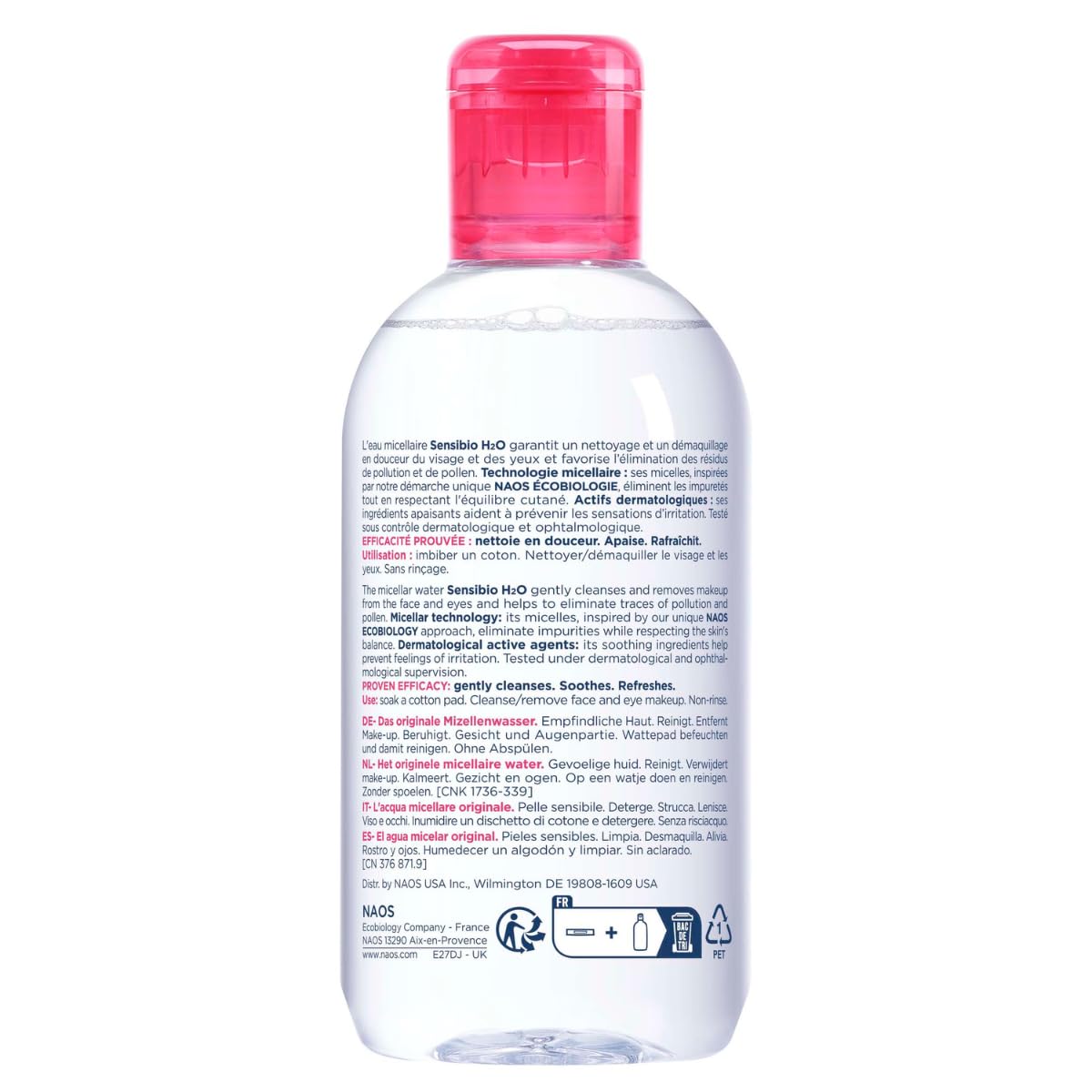 Bioderma Sensibio H2O Micellar Water, Makeup Remover Cleanser, Gentle for Skin, Fragrance-Free & Alcohol-Free, Gentle Face Cleanser for Sensitive Skin, 8.4 Fl Oz
