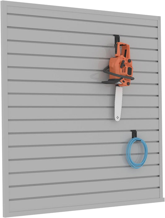 Slatwall Panel Garage Organizer PVC Slatwall Heavy Duty Wall Mounted Rack, Interlocking Slat Wall Panels for Tool Organization Peg Board(Grey 4 x 4 ft)