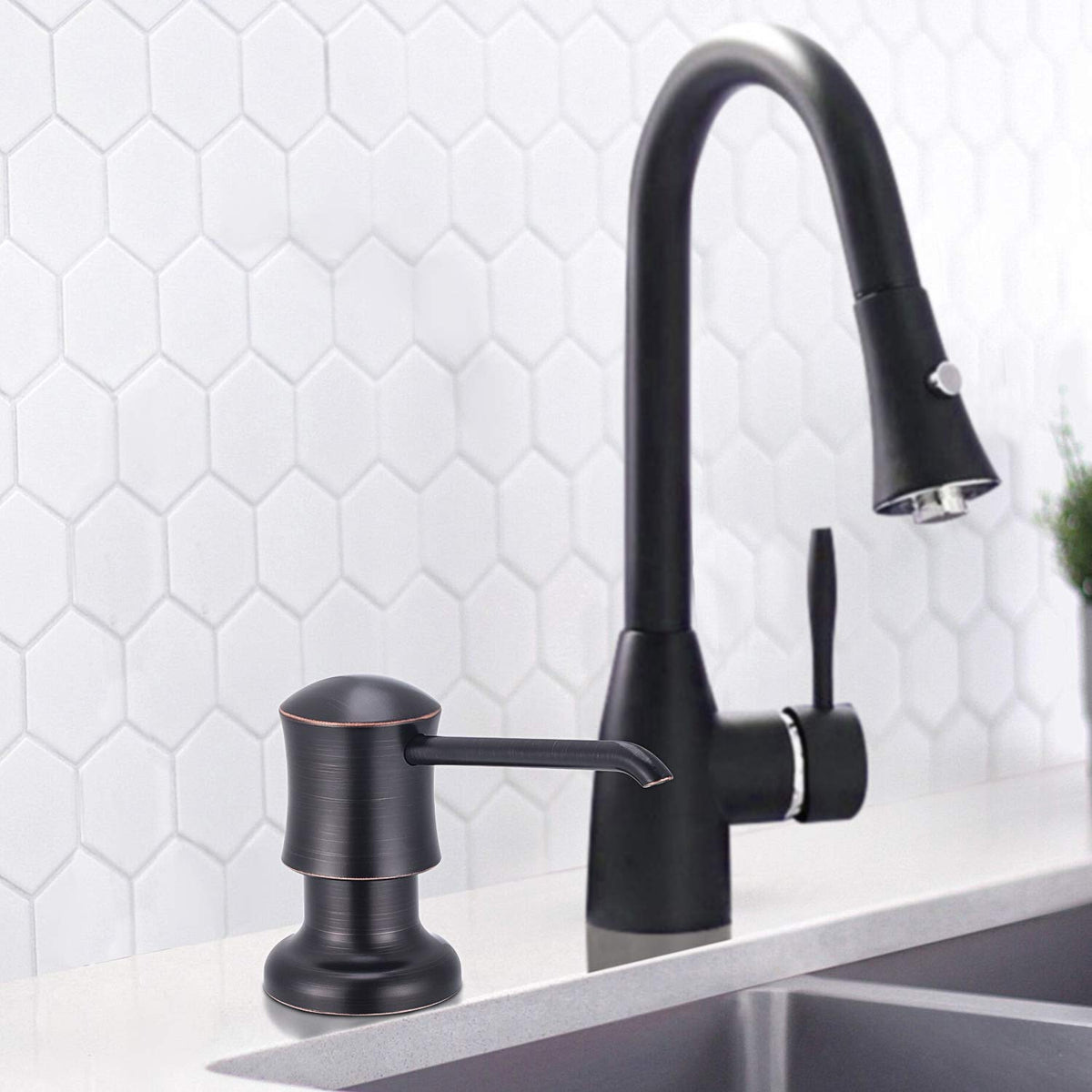 SAMODRA Sink Soap Dispenser for Kitchen Oil Rubbed Bronze Dish Lotion Dispenser 12 OZ Bottle Built in Design Refill from The Top