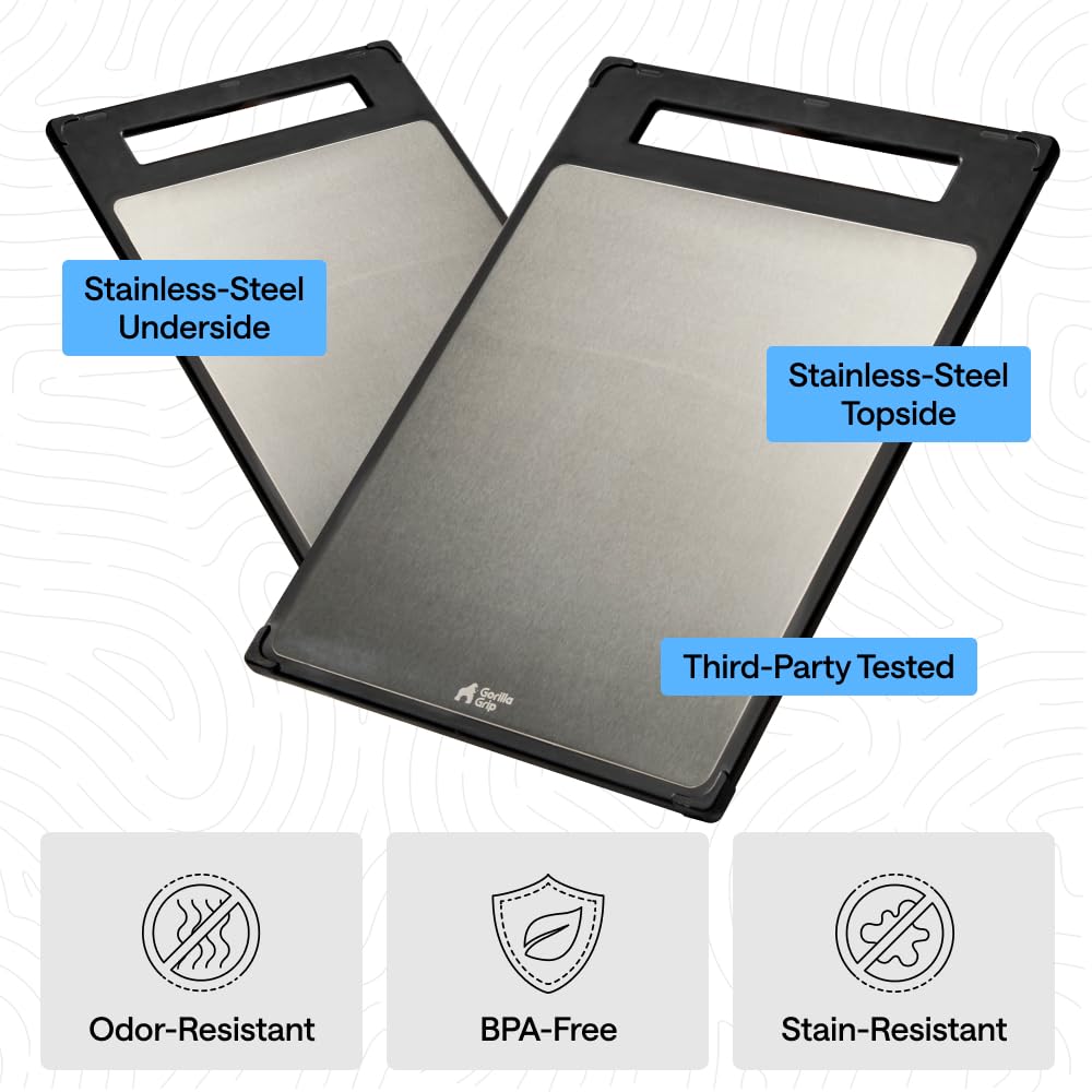 GORILLA GRIP Dual-Sided 304 Stainless Steel Cutting Board, 16x11, Black