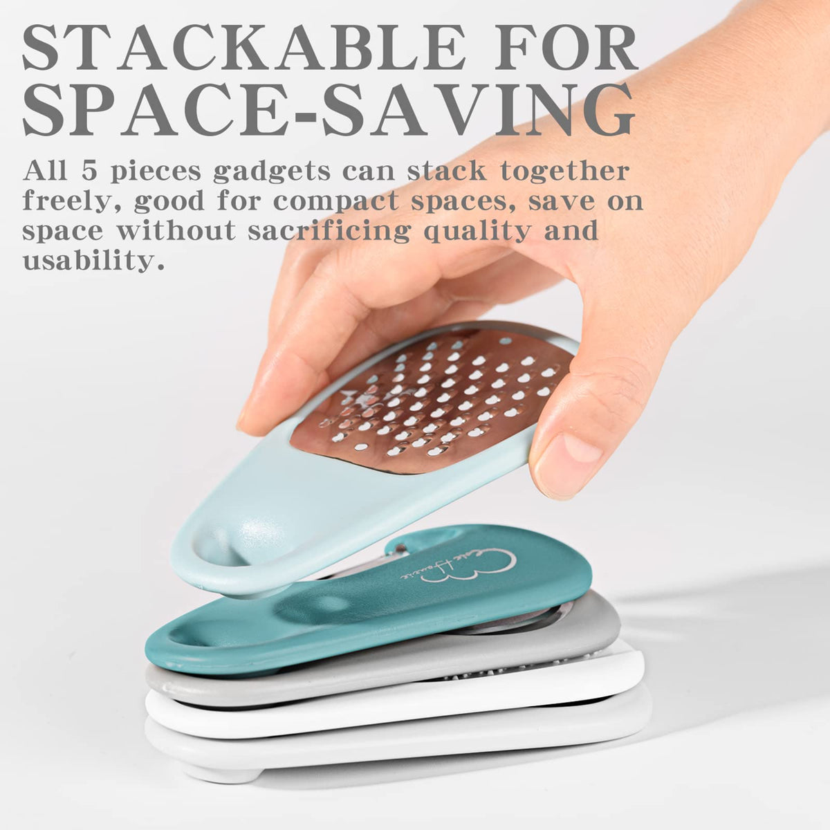 Kitchen Gadgets Set, Stackable for Saving Space, Blue, 5 Pieces