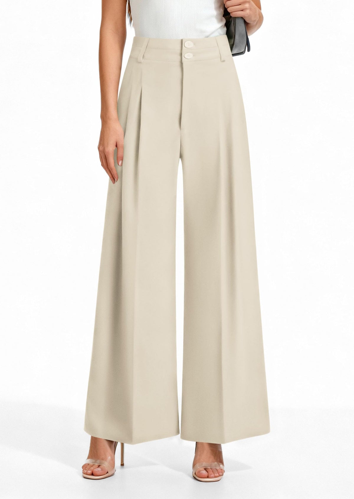 PRETTYGARDEN Women's High Waisted Wide Leg Dress Pants,Beige,L