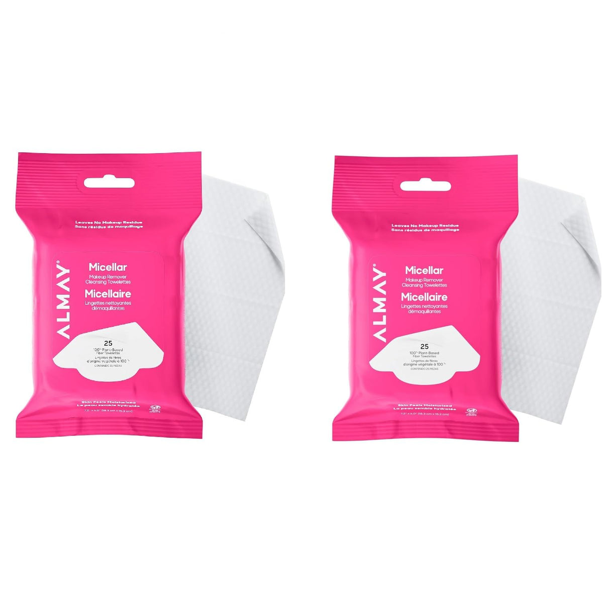 Almay Micellar Makeup Remover Cleansing Towelettes, Hypoallergenic, Fragrance-Free, 25 Count (Pack of 2)