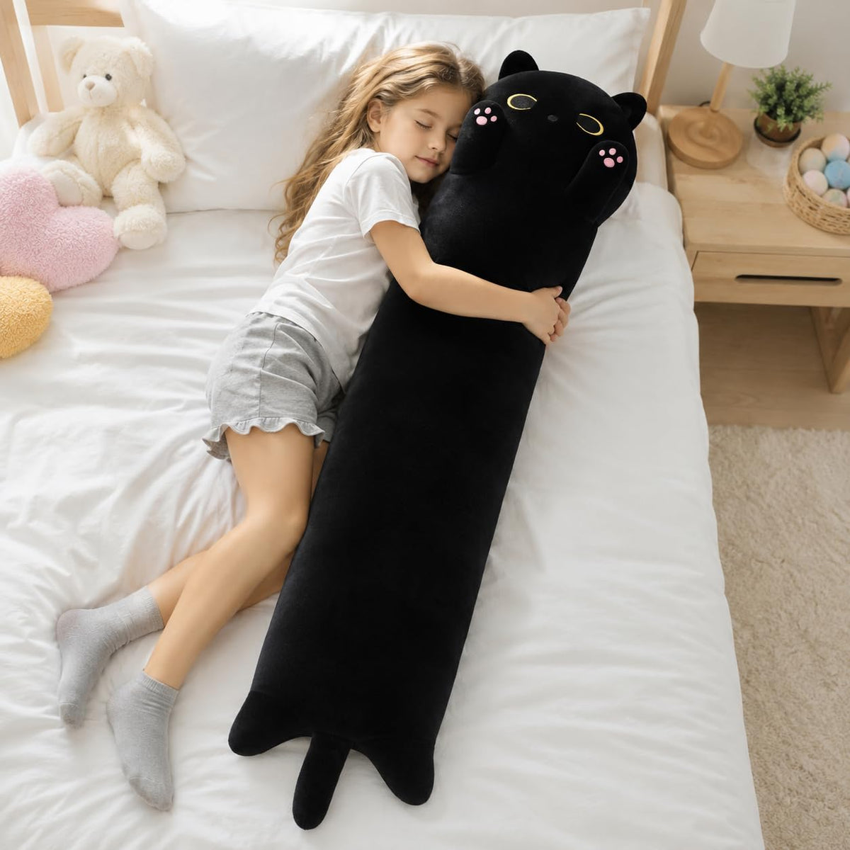 Long Cat Plush Cute Black Cat Stuffed Animals 43inch Soft Plushies Body Pillow Kitten Plush Throw Pillow Kawaii Big Plush Doll Toys Gift for Kids Girlfriend Birthday, 110cm/43.3inch