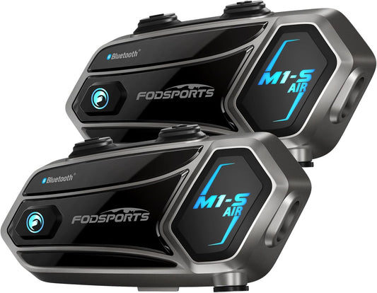 Fodsports M1-S Air Motorcycle Helmet Bluetooth, 4 Riders Motorbike Intercom Headset with Music Sharing, 1000 m Helmet Communication Systems, Quick Pairing/FM Radio/Handsfree/Stereo Music(2 Pack)