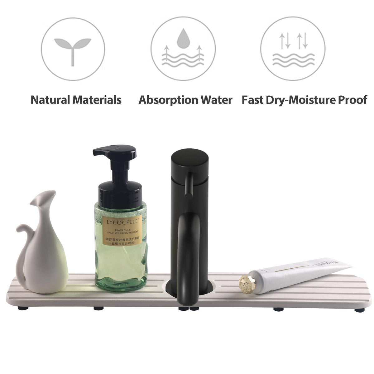 NiuYichee Faucet Mat for Kitchen Sink, Water Absorbing Diatomite Stone Tray